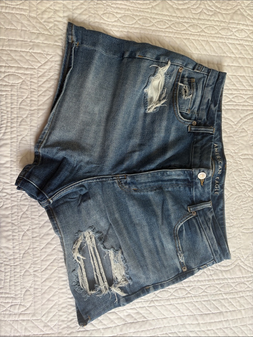 American Eagle Outfitters Distressed Curvy Mom Blue Denim Jean Shorts